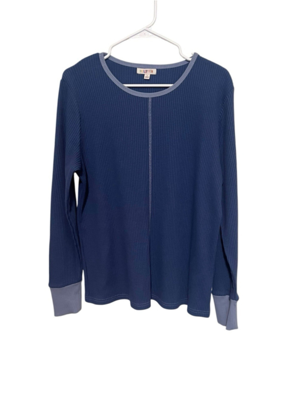 Molly Yeh Waffle Knit Pullover Top Women’s Large Blue Contrast Shirt